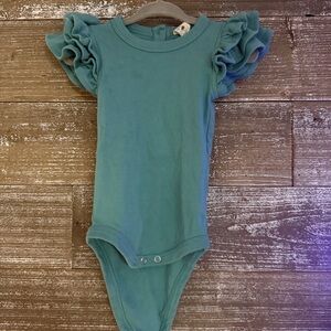 Kate Quinn Teal Double Ruffle Sleeve Kids One Piece (6-12 months)